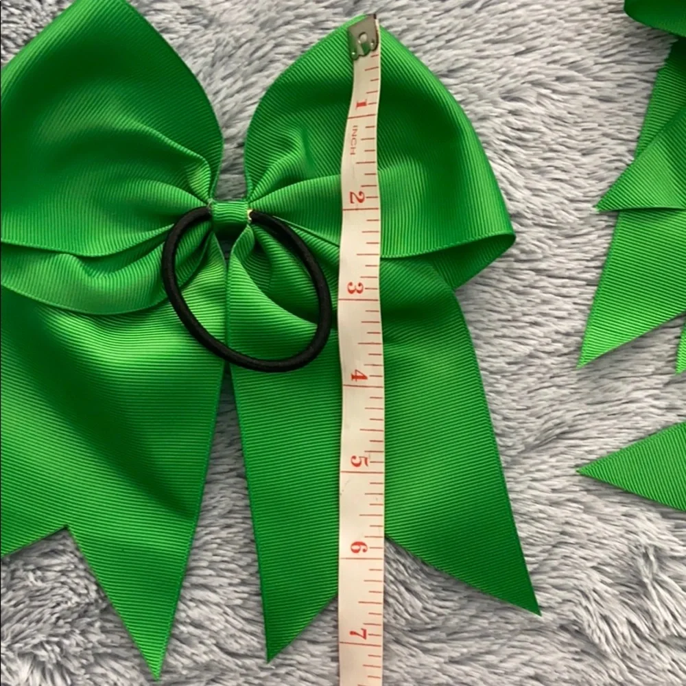 Cheerleading Lot of 9 Green ribbon Hair Bows 6”x6”